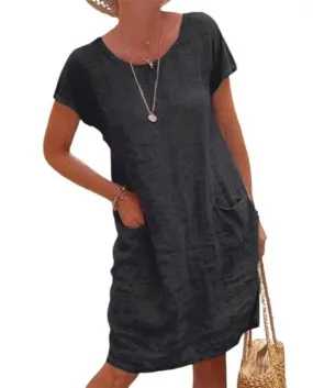 Abito longuette da donna manica corta con tasca Solid Plus Size 5xl Abiti Femal