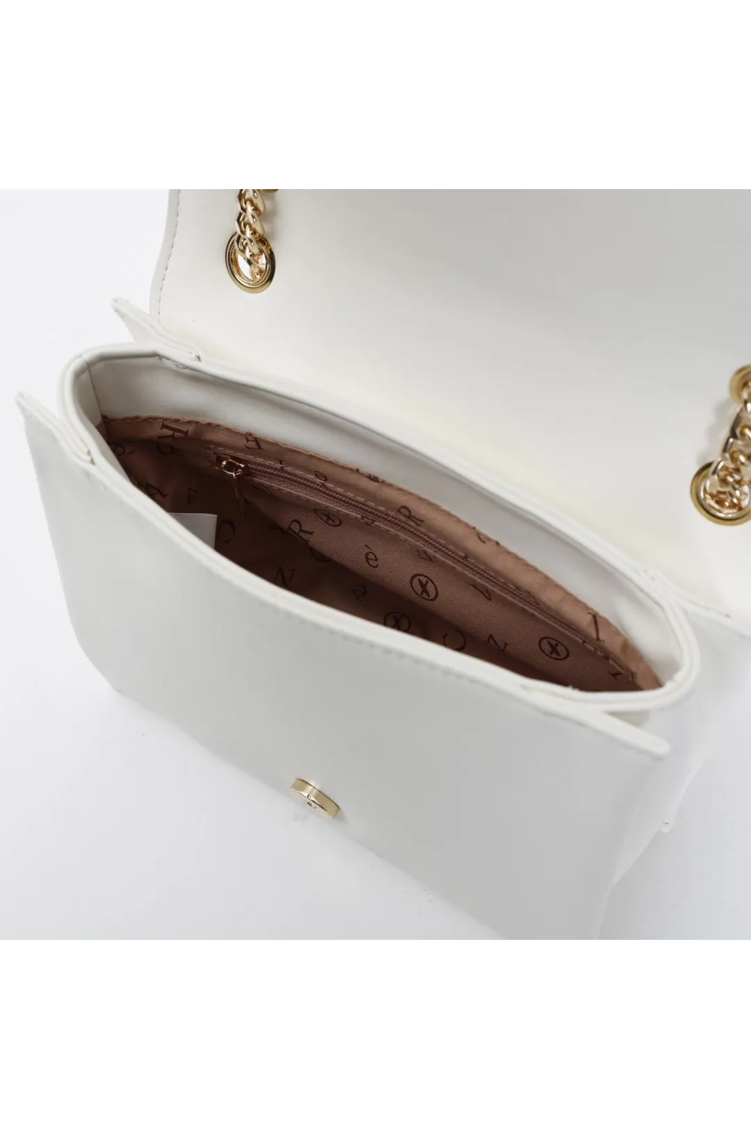 borsa con logo sulla patta bianco