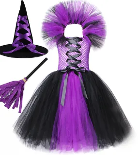 Costume da strega di Halloween per ragazze Abiti da pavimento lunghi per bambini Abito da abito cosplay del diavolo Vestito da f