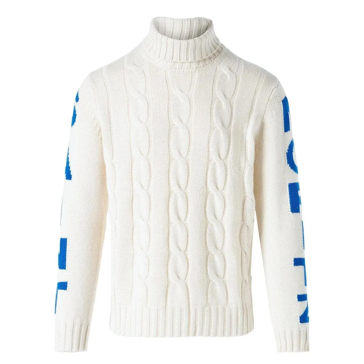 Maglione dolcevita uomo a trecce con stampa