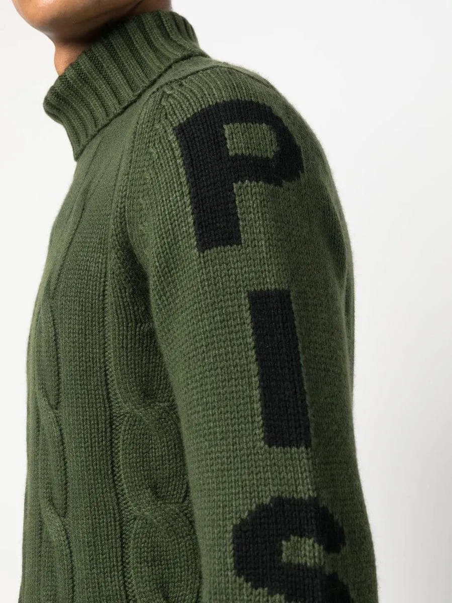 Maglione dolcevita uomo a trecce con stampa